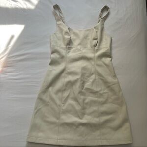 Cream Square Neck Faux Leather Dress